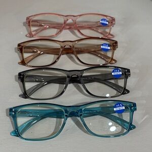 Set of 4 Reading Glasses in Pink, Brown, Gray & Teal - +1.5